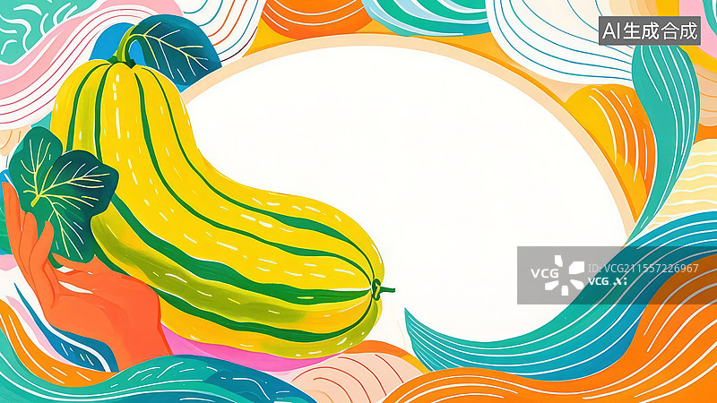 【AI数字艺术】2D卡通环绕-佛手瓜高清水果壁纸-水果手绘插画图片素材