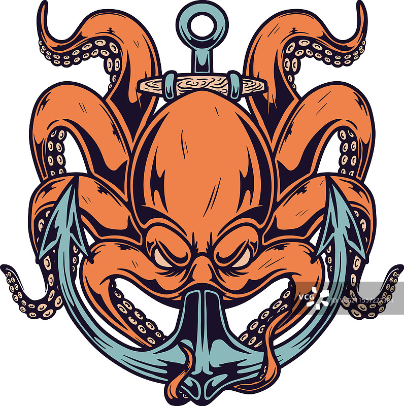 海洋章鱼与锚的海报设计元素图片素材