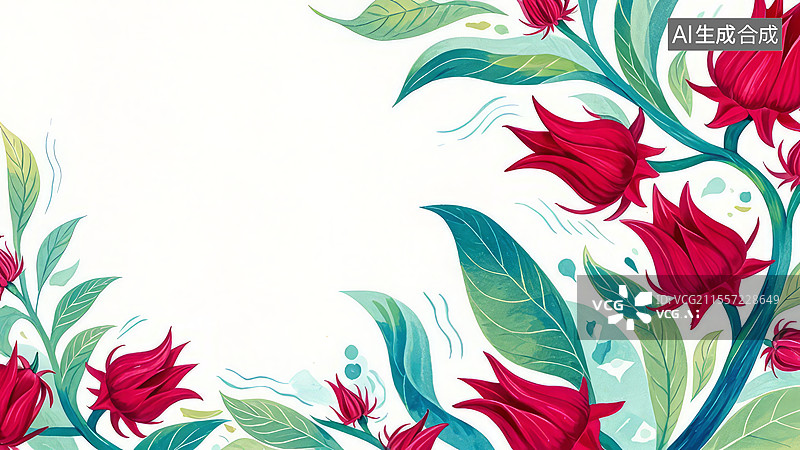 【AI数字艺术】2D卡通居右-洛神花 高清水果壁纸-水果手绘插画图片素材