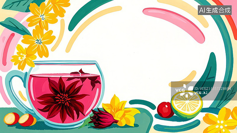 【AI数字艺术】2D卡通环绕-洛神花 高清水果壁纸-水果手绘插画图片素材