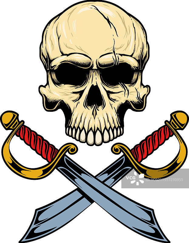 骷髅海盗与交叉的军刀设计元素图片素材