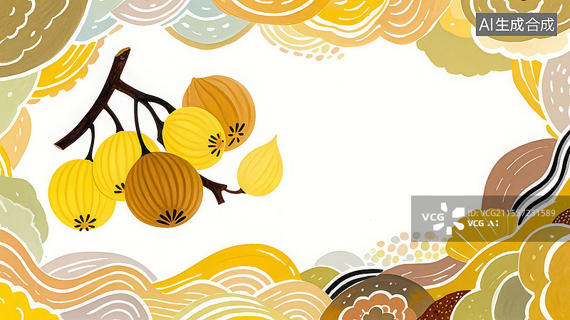 【AI数字艺术】2D卡通环绕 -银杏果 高清水果壁纸-水果手绘插画图片素材