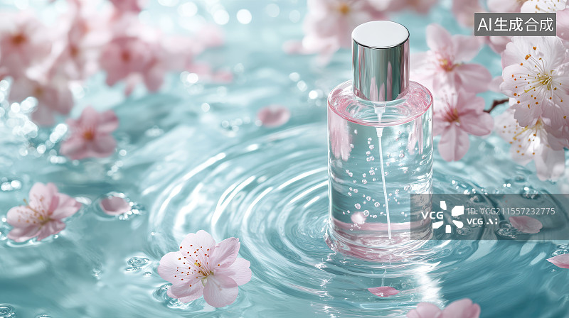 【AI数字艺术】樱花水滴美容瓶图片素材
