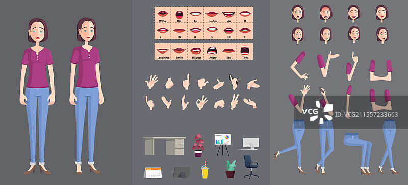 卡通风格女性角色创作套件图片素材