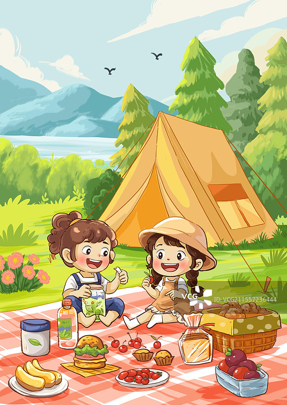露营野炊卡通插画图片素材