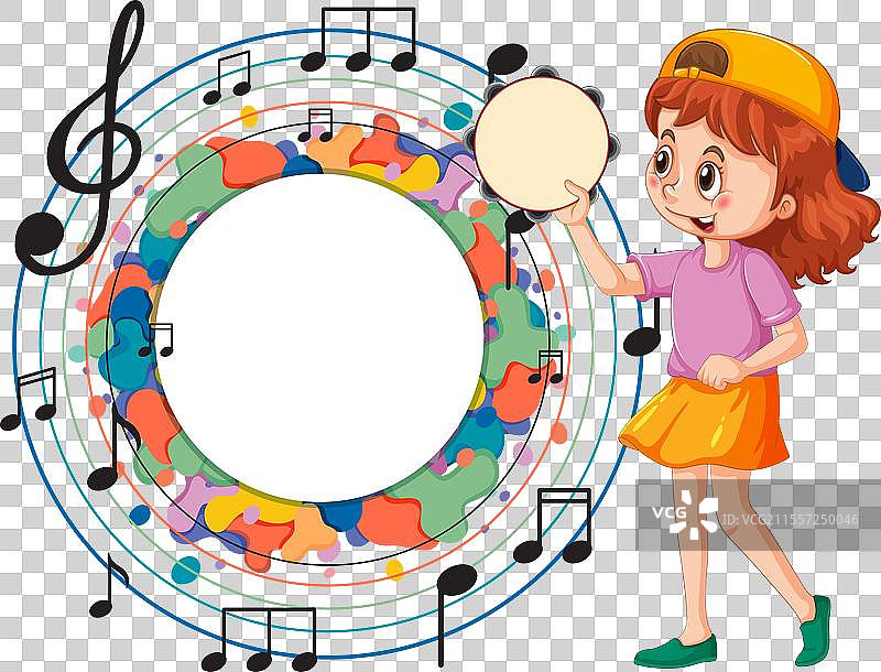 被围绕的拿着铃鼓的卡通女孩图片素材