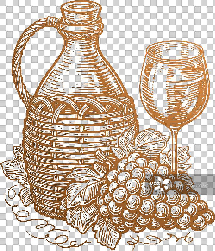 一瓶或一罐葡萄酒，配有酒杯和葡萄图片素材