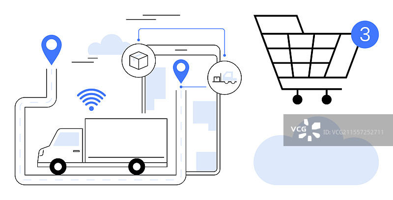 物流与电子商务概念，展示卡车图片素材