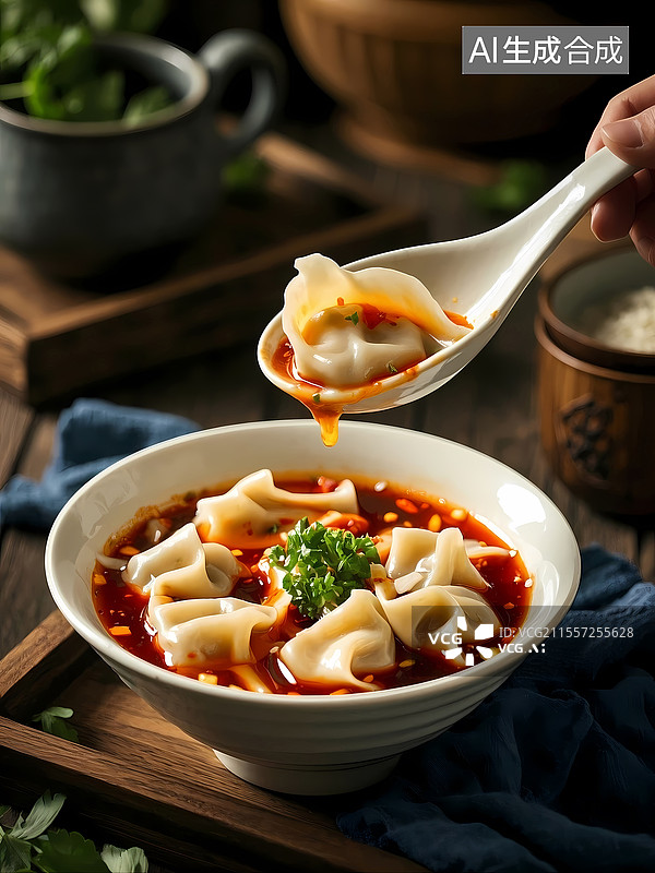 【AI数字艺术】四川红油抄手美食特写图片素材