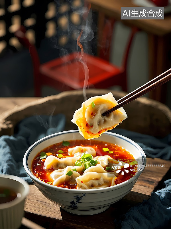 【AI数字艺术】四川红油抄手美食特写图片素材