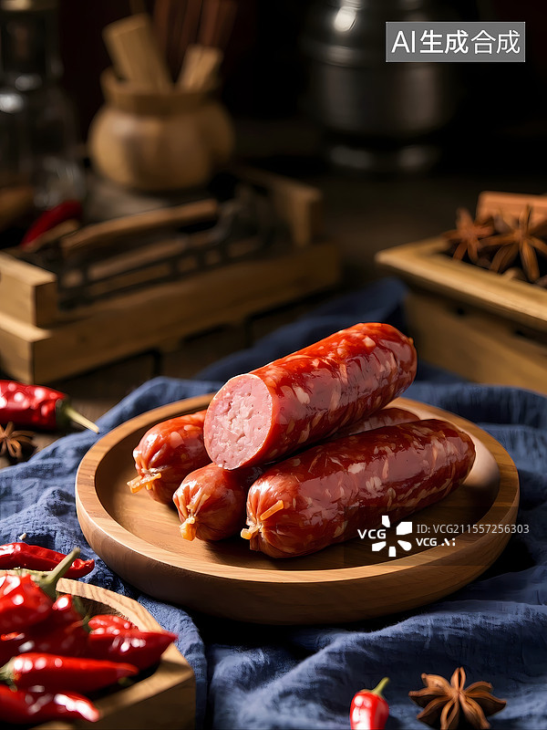 【AI数字艺术】腊肠香肠食材特写图片素材