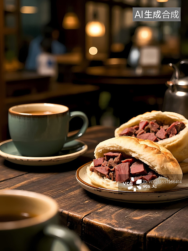 【AI数字艺术】驴肉火烧美食特写图片素材