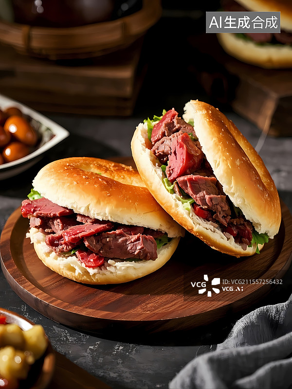 【AI数字艺术】驴肉火烧美食特写图片素材