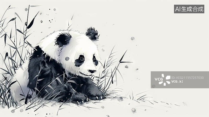 【AI数字艺术】国风的熊猫水墨画背景图居左图片素材