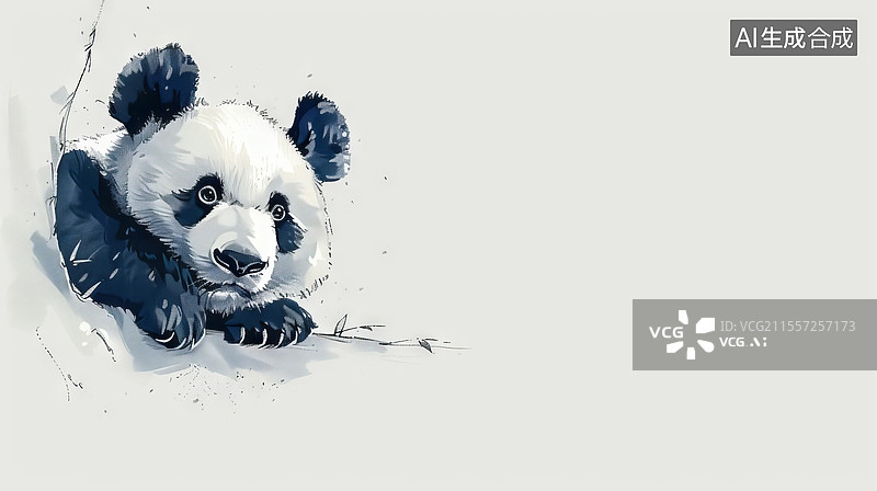【AI数字艺术】国风的熊猫水墨画背景图左上图片素材