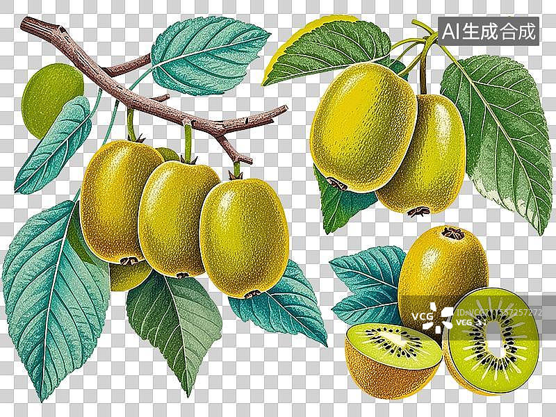 【AI数字艺术】猕猴桃植物手绘元素图片素材