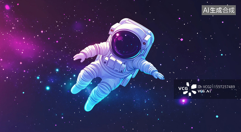 【AI数字艺术】卡通形象太空漂浮的宇航员图片素材