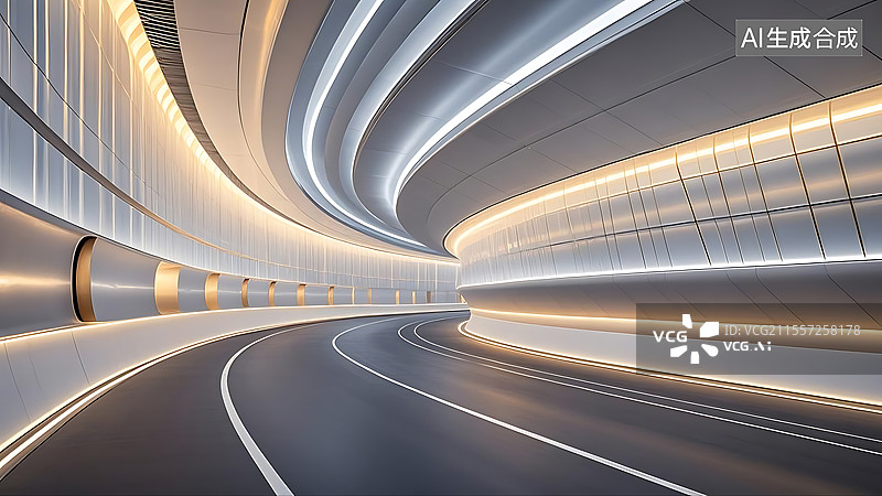 【AI数字艺术】未来主义公路隧道建筑图片素材
