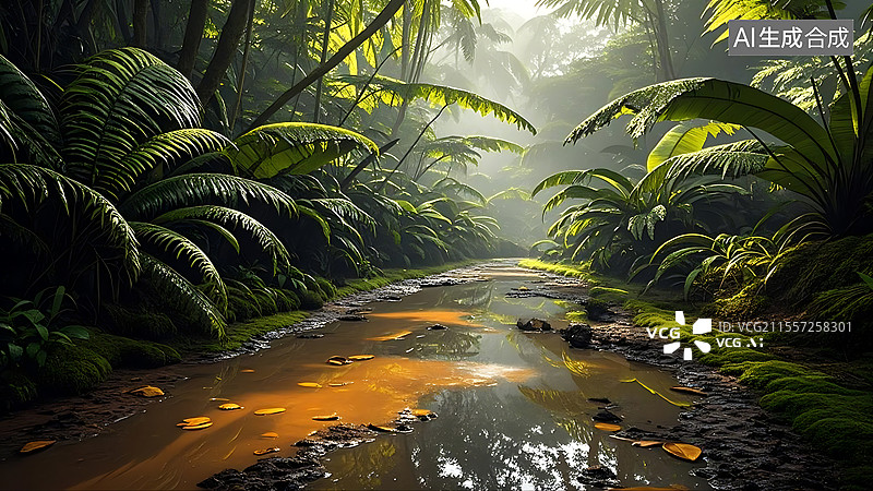 【AI数字艺术】热带雨林森林洼地场景图片素材