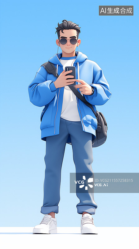 【AI数字艺术】站着玩手机的年轻人图片素材