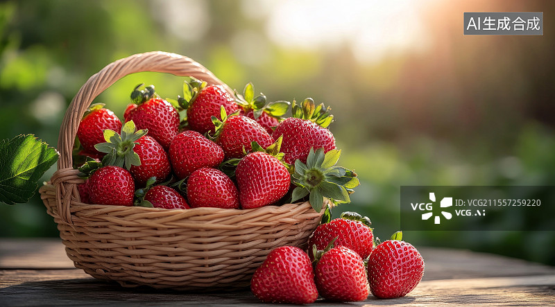 【AI数字艺术】装满草莓的编织篮图片素材