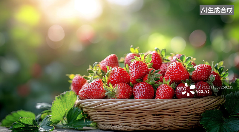 【AI数字艺术】装满草莓的编织篮图片素材
