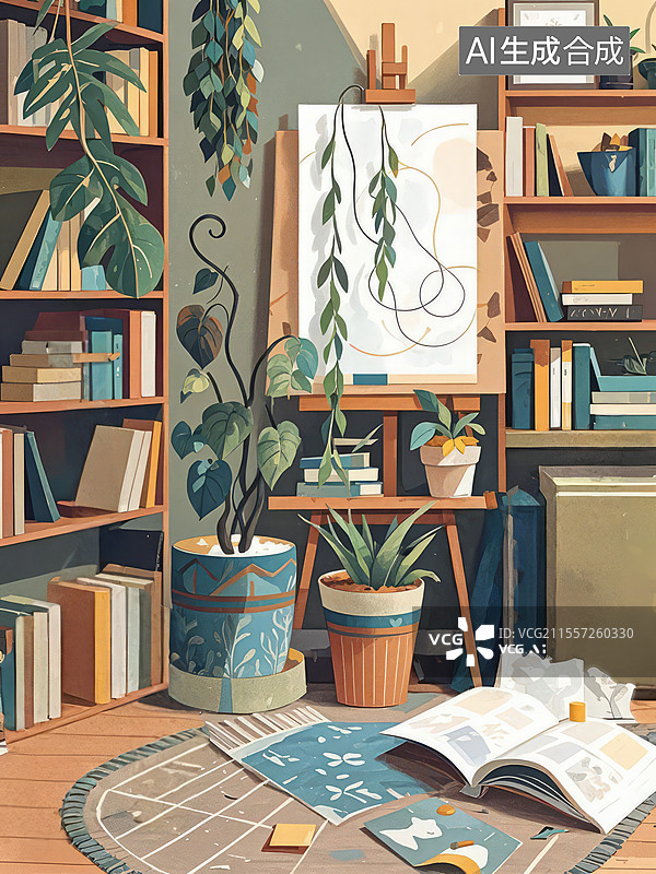 【AI数字艺术】褪色的爱好角：枯萎盆栽与断弦吉他，中年危机下的兴趣消亡与价值重构图片素材