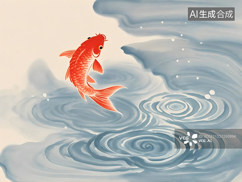 【AI数字艺术】跃出水面的金鱼图片素材