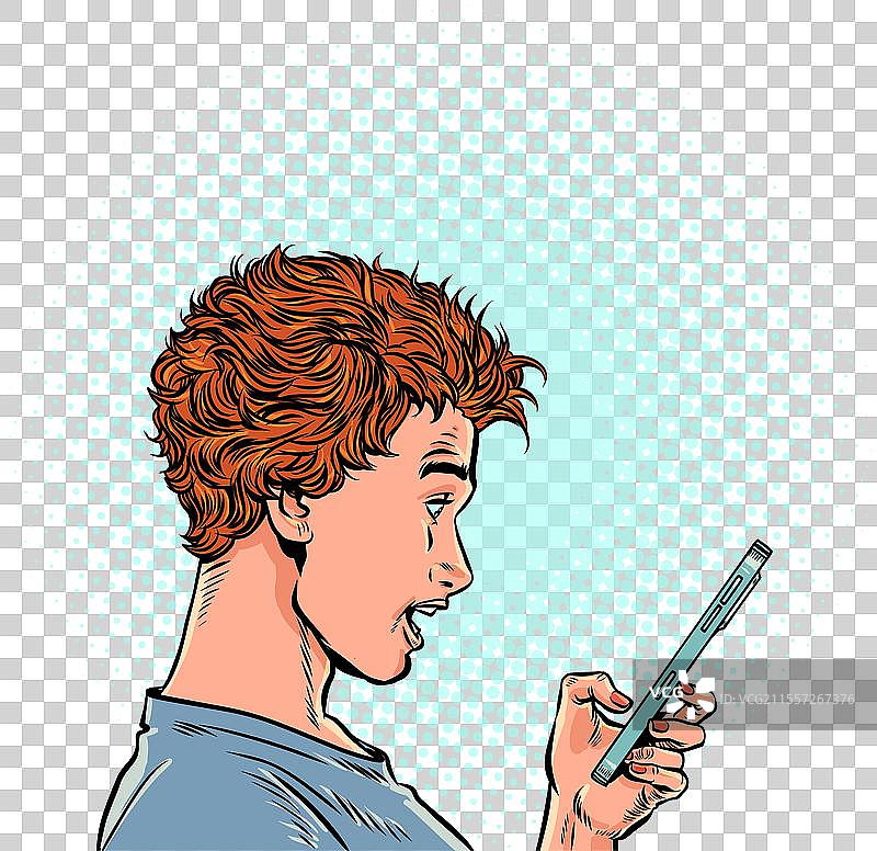 女人惊讶地看着她的手机图片素材