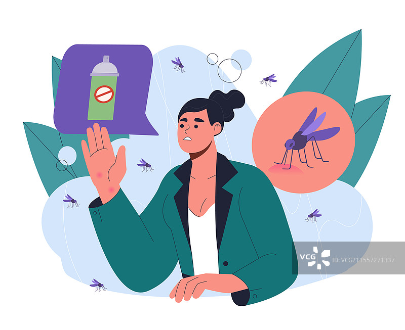 被蚊子叮咬的年轻女孩在痛苦中图片素材