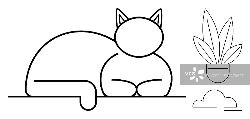 简约线条画的猫咪在休息图片素材