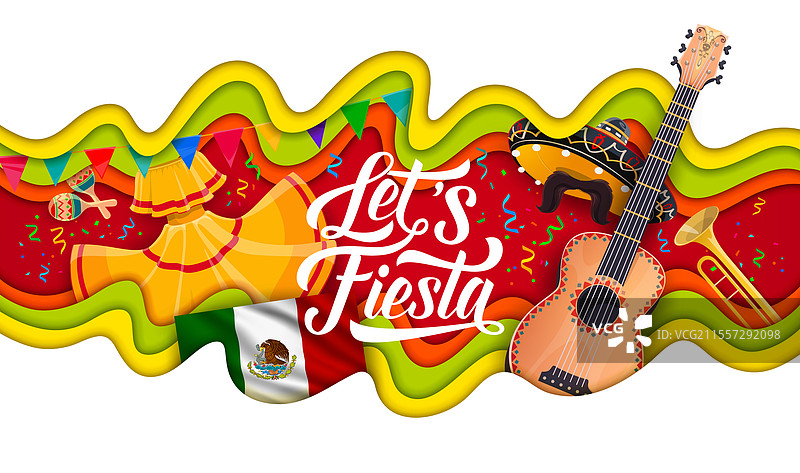 墨西哥庆典派对横幅与乐器图片素材