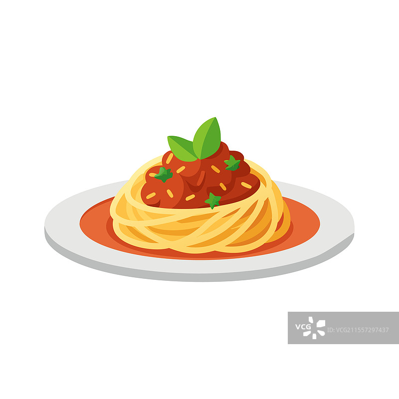 一盘意大利面，上面放着美味的肉。图片素材