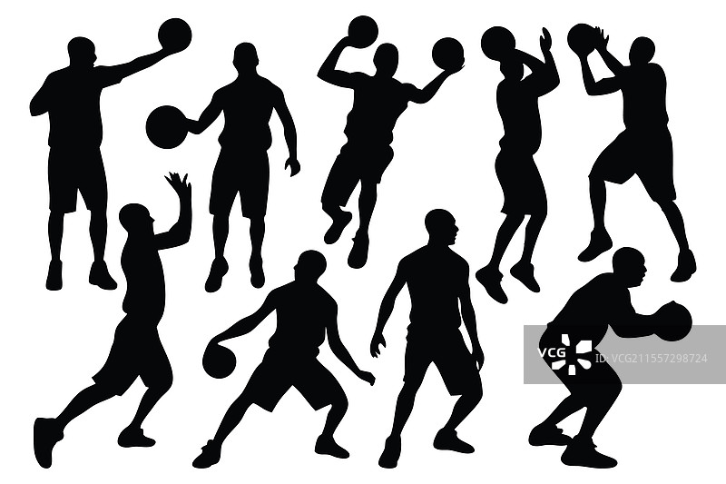 篮球运动员剪影集，独立扁平设计图片素材