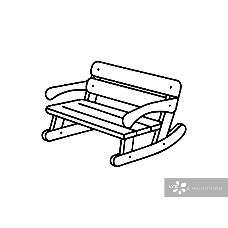 手绘线条艺术的长椅家具，白色背景平铺展示图片素材