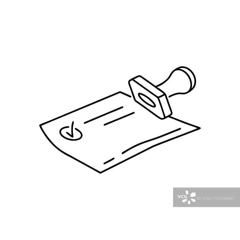 批准印章与文件线条艺术平面图图片素材