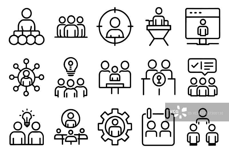 与商业团队会议相关的可编辑线条图图片素材