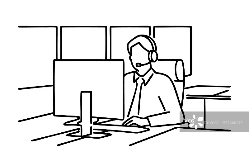 戴着耳机的商人在工作图片素材