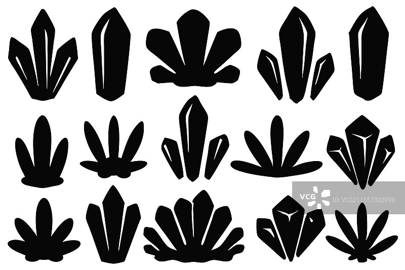 水晶或宝石轮廓剪影集图片素材