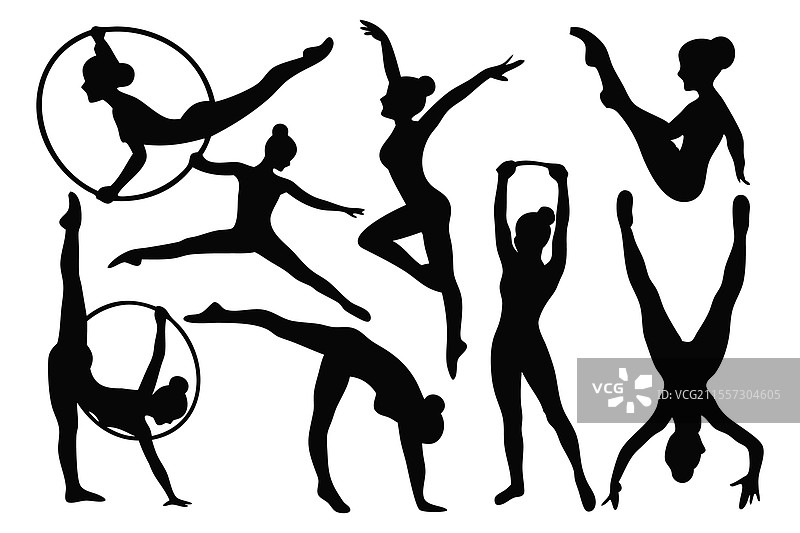 女孩体操运动员剪影集，独立平面展示图片素材