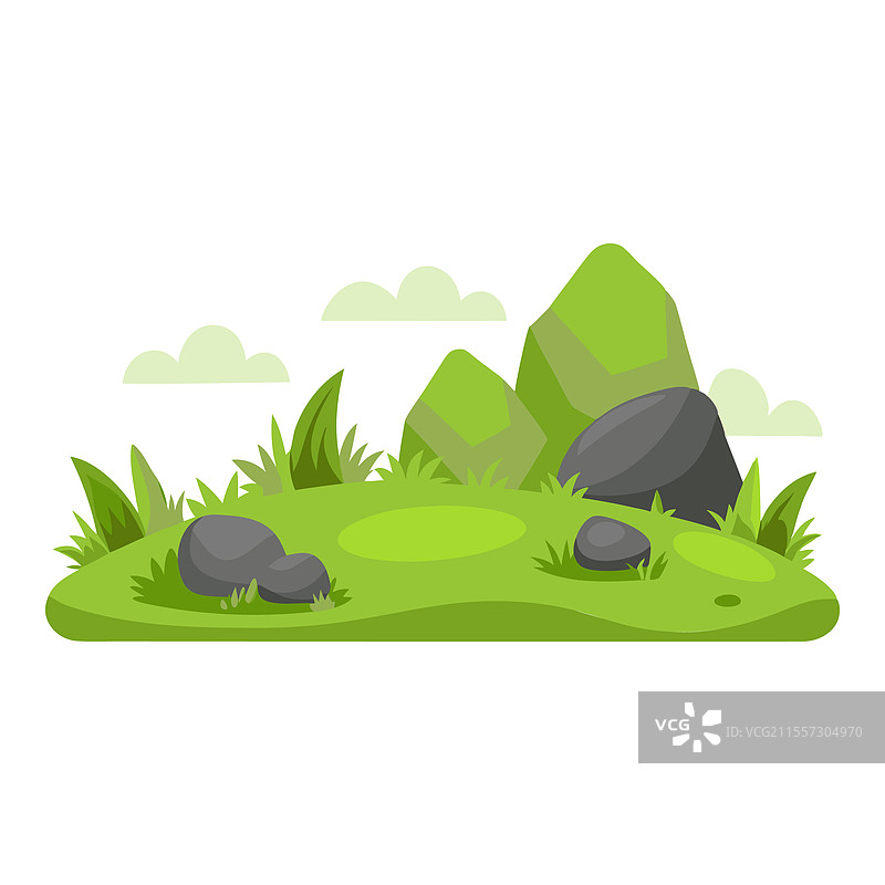 孤立的草地草原，岩石和苔藓相伴图片素材