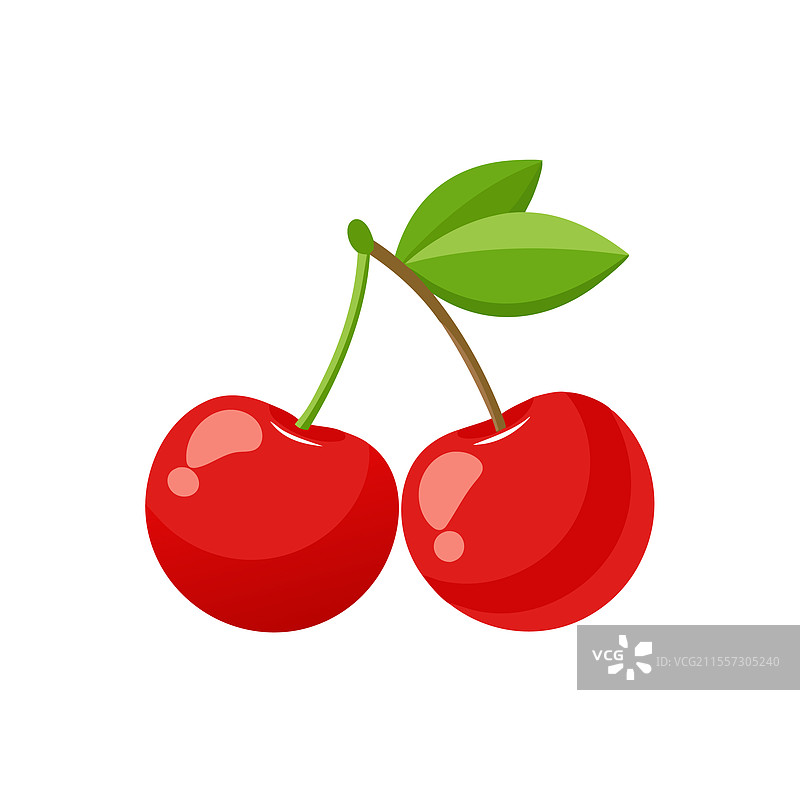 新鲜樱桃在白色背景上平铺展示图片素材