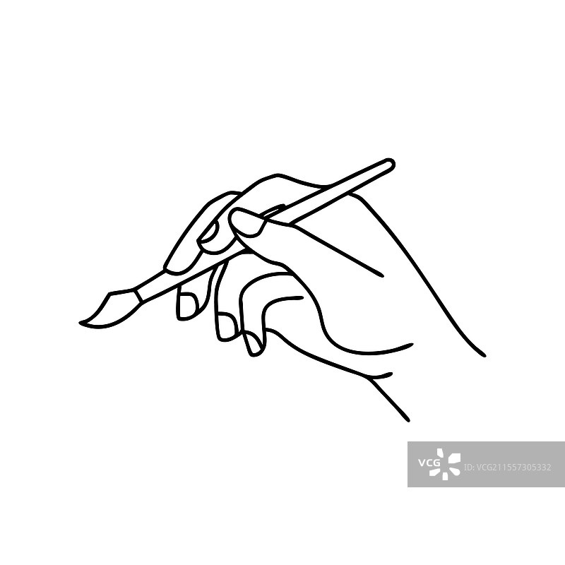 手握画笔的手绘线条艺术图片素材