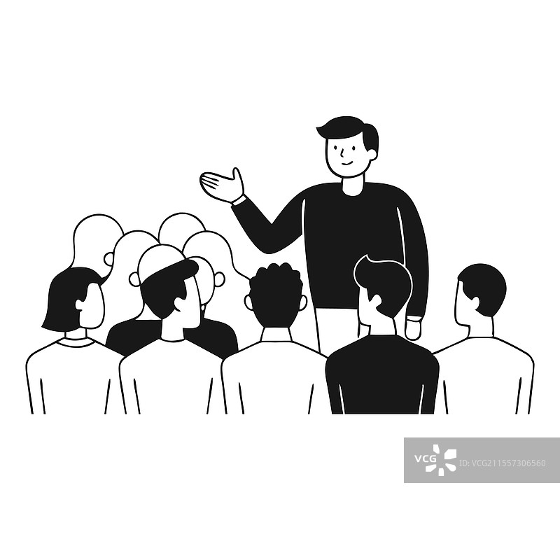 男子在会议上向一群人发言图片素材