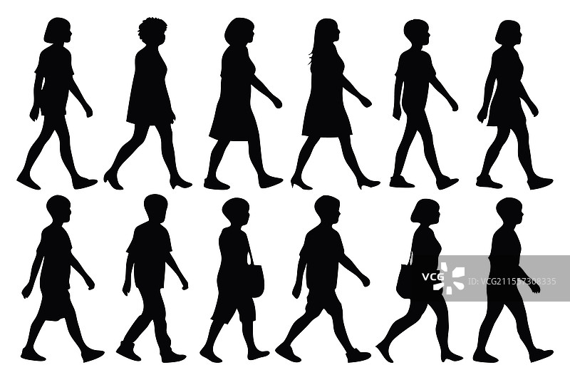 孤立的行走人群剪影图片素材