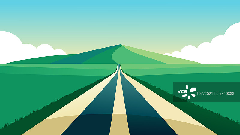 宁静的道路穿过生机勃勃的绿色田野图片素材