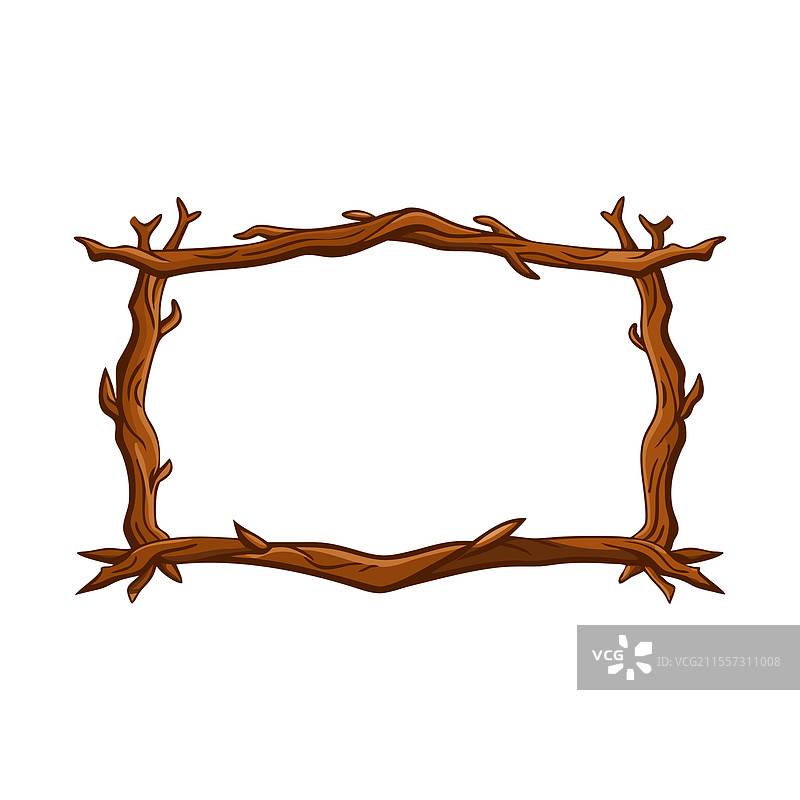 乡村风格的木质树枝框架，白色背景下独立展示图片素材