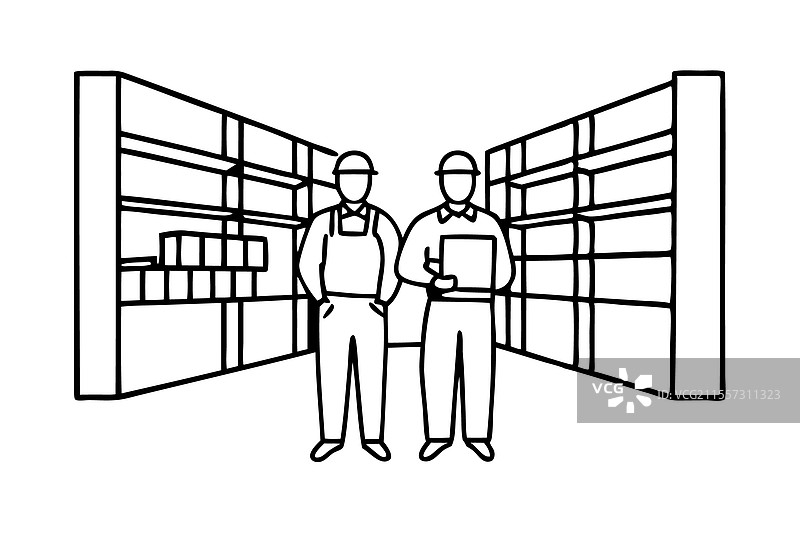 两名穿着工作服的男子站在里面图片素材