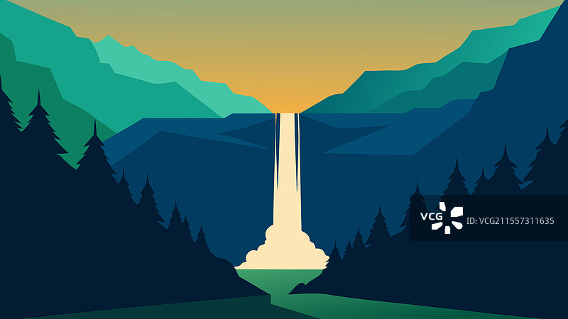 瀑布从高耸的中央倾泻而下图片素材