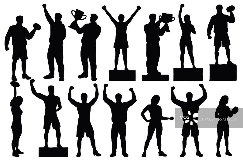 获胜者人群轮廓集，独立扁平设计图片素材